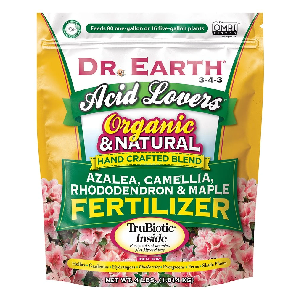 Dr. Earth Acid Lovers Premium Azalea, Camellia, Rhododendon And Maple Fertilizer 3-4-3 4lb 1 Dr. Earth Acid Lovers Premium Azalea, Camellia, Rhododendon And Maple Fertilizer 3-4-3 4lb